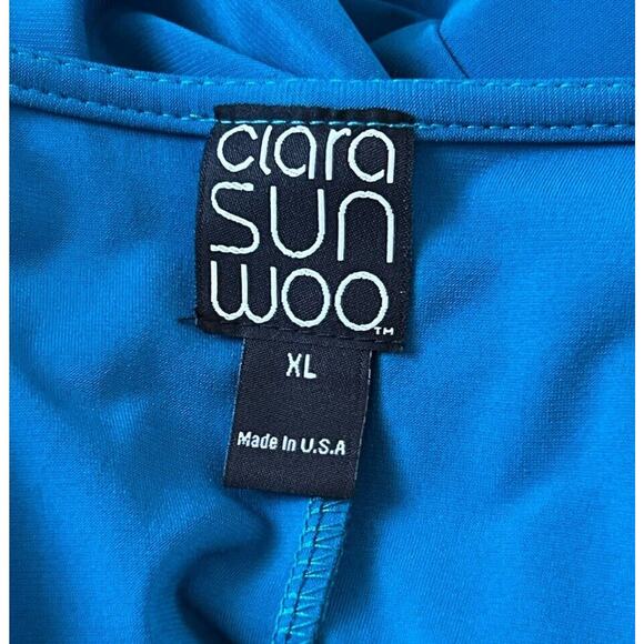 Vintage CLARA SUN WOO Travel Knit Teal Blue Tunic Top 3/4 Sleeve Sz XL NEW - Picture 6 of 7